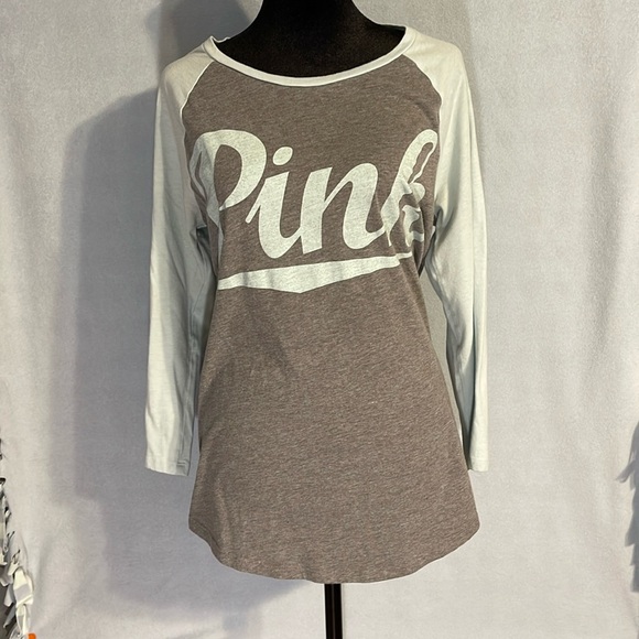 PINK Victoria's Secret Tops - Victoria Pink long sleeve grey and light blue t-shirt. Size large
